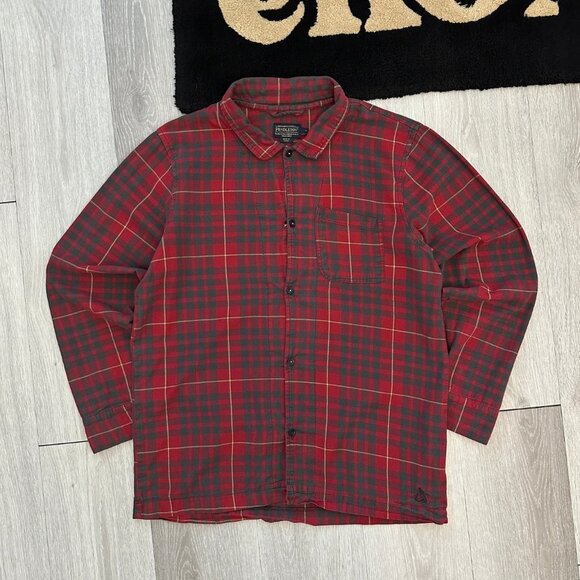 Vintage Pendleton Men's Faded Red/Black Plaid Flannel Button-Up Shirt - Medium - Picture 1 of 8